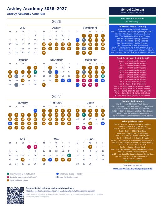 Ashley Academy Calendar preview