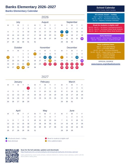 Banks Elementary Calendar preview
