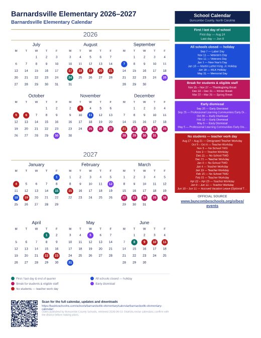 Barnardsville Elementary Calendar preview