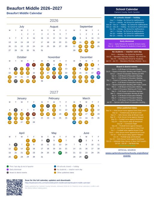 Beaufort Middle Calendar preview