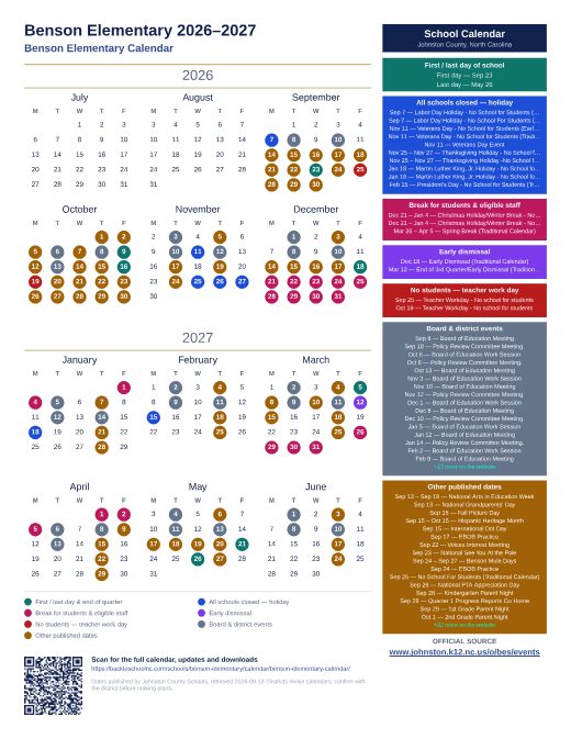 Benson Elementary Calendar preview