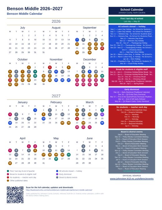 Benson Middle Calendar preview