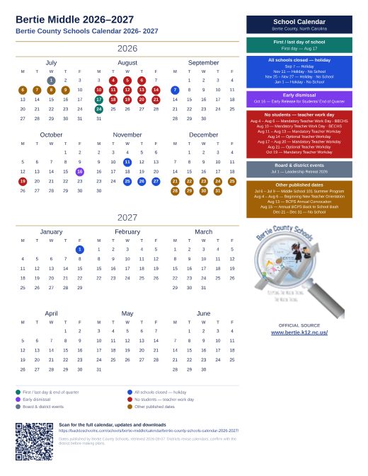 Bertie County Schools Calendar 2026- 2027 preview