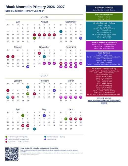 Black Mountain Primary Calendar preview