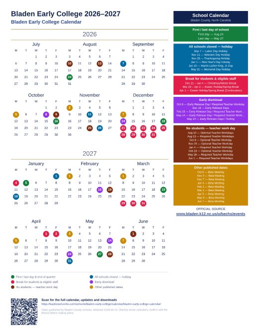 Bladen Early College Calendar preview