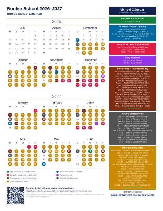 Bonlee School Calendar preview