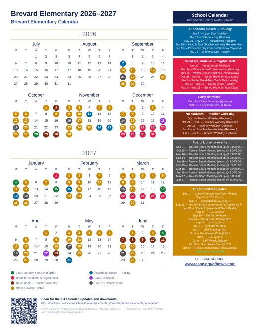 Brevard Elementary Calendar preview