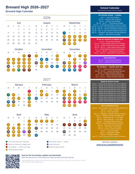 Brevard High Calendar preview