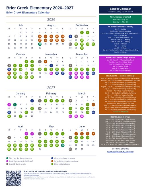Brier Creek Elementary Calendar preview