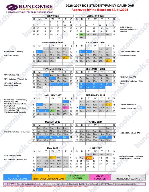2026-2027 Student/Family Calendar preview