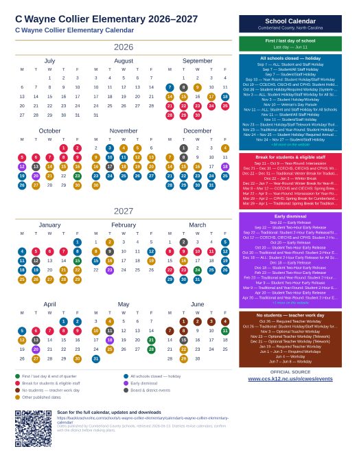 C Wayne Collier Elementary Calendar preview