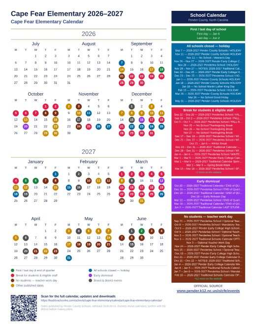 Cape Fear Elementary Calendar preview