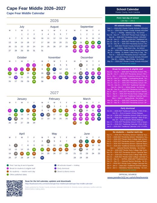 Cape Fear Middle Calendar preview
