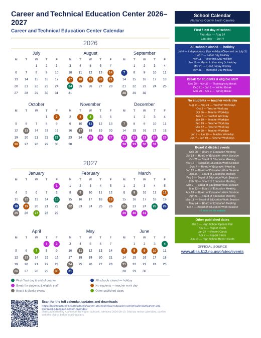 Career and Technical Education Center Calendar preview