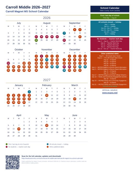 Carroll Magnet MS School Calendar preview