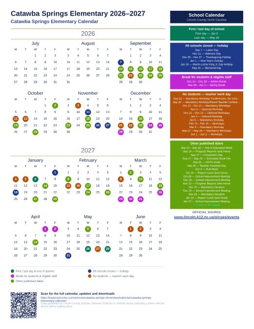 Catawba Springs Elementary Calendar preview