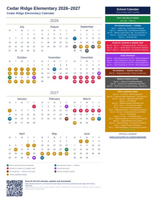 Cedar Ridge Elementary Calendar preview