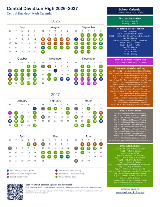 Central Davidson High Calendar preview
