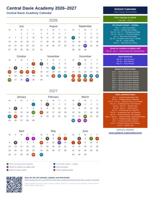 Central Davie Academy Calendar preview