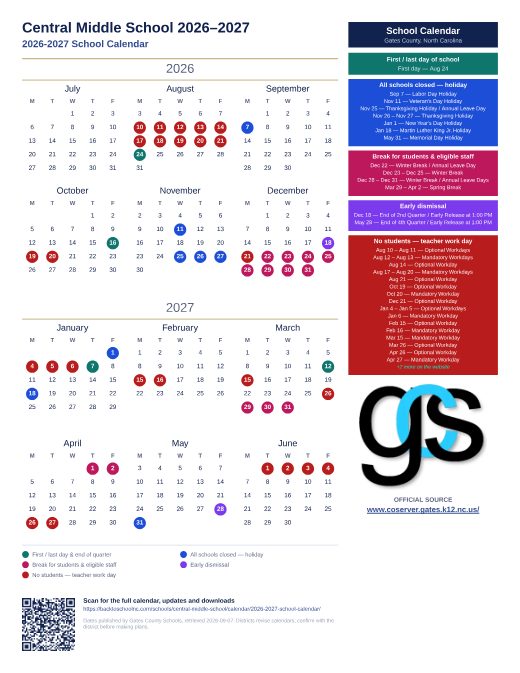 2026-2027 School Calendar preview