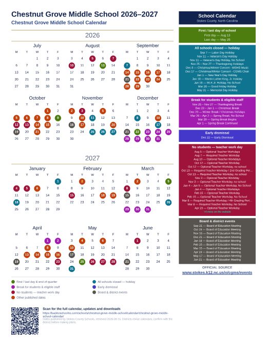 Chestnut Grove Middle School Calendar preview