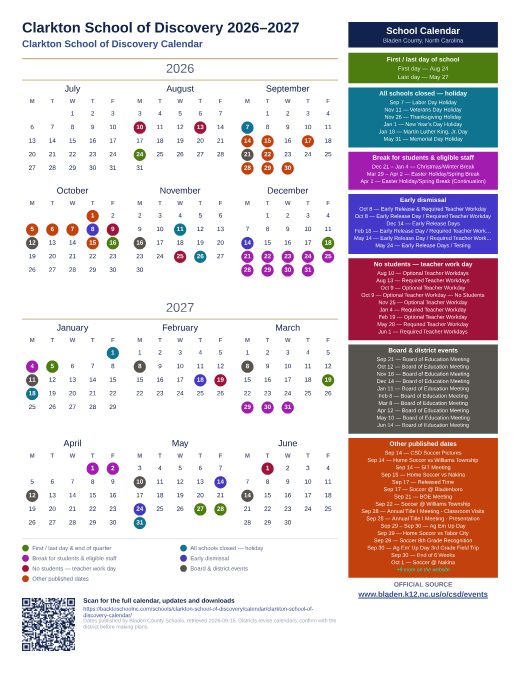 Clarkton School of Discovery Calendar preview