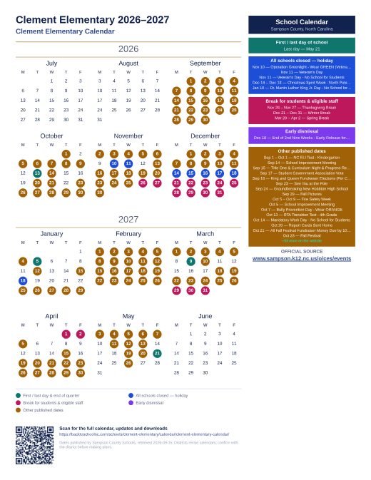 Clement Elementary Calendar preview