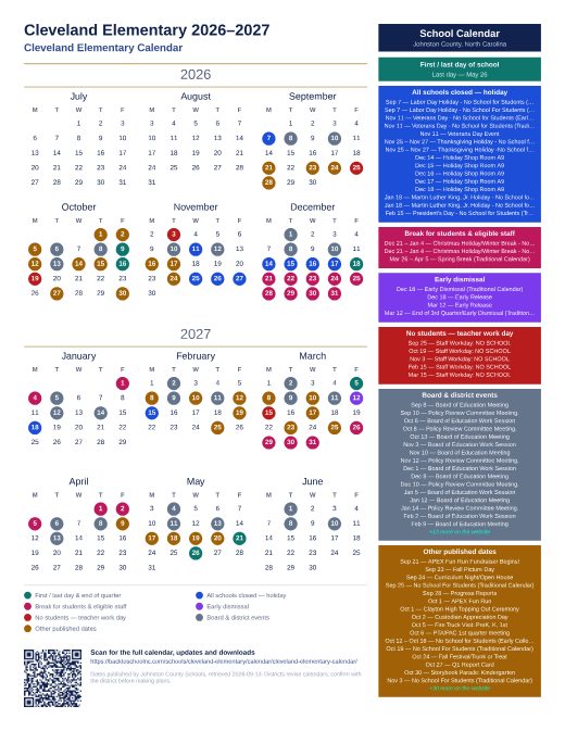Cleveland Elementary Calendar preview