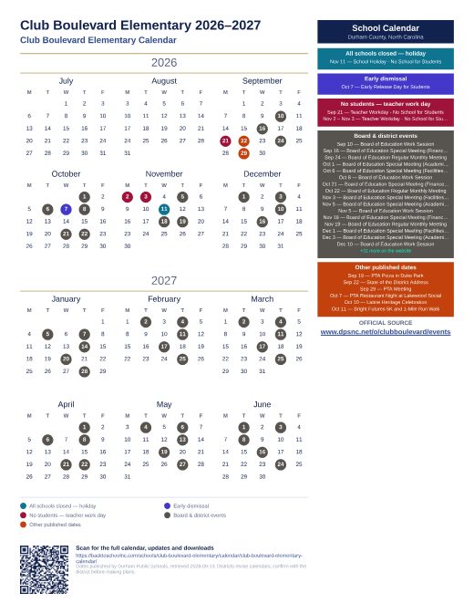 Club Boulevard Elementary Calendar preview