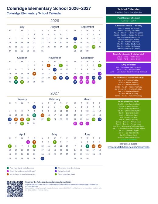 Coleridge Elementary School Calendar preview