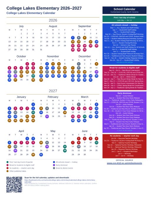 College Lakes Elementary Calendar preview