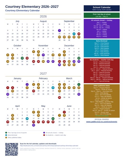 Courtney Elementary Calendar preview