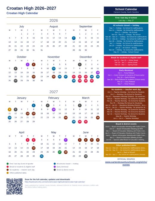 Croatan High Calendar preview