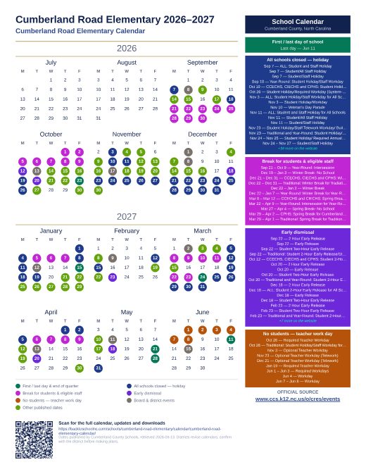 Cumberland Road Elementary Calendar preview