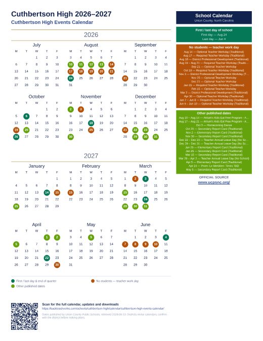 Cuthbertson High Events Calendar preview