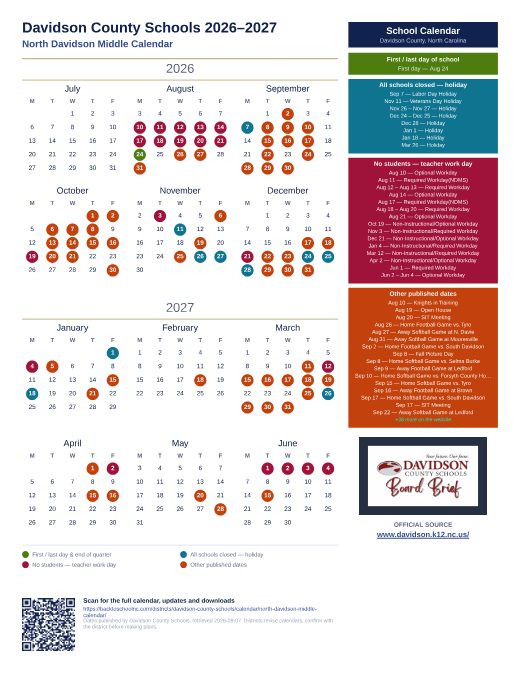 North Davidson Middle Calendar preview