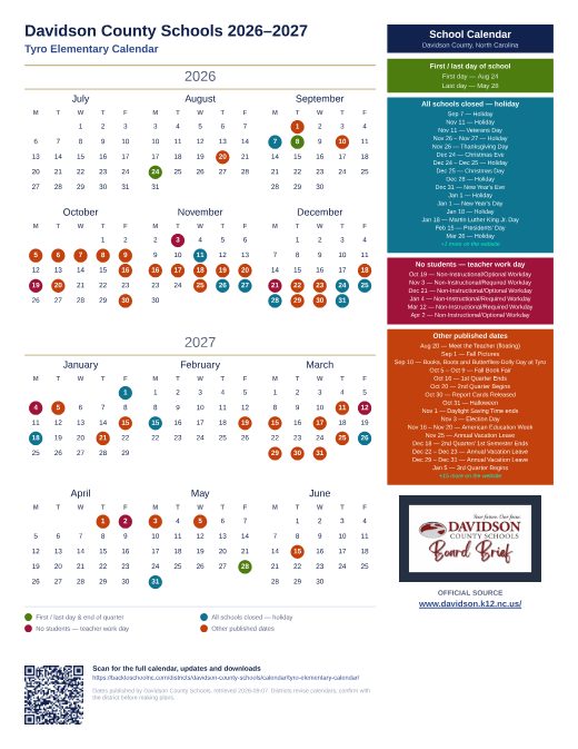 Tyro Elementary Calendar preview