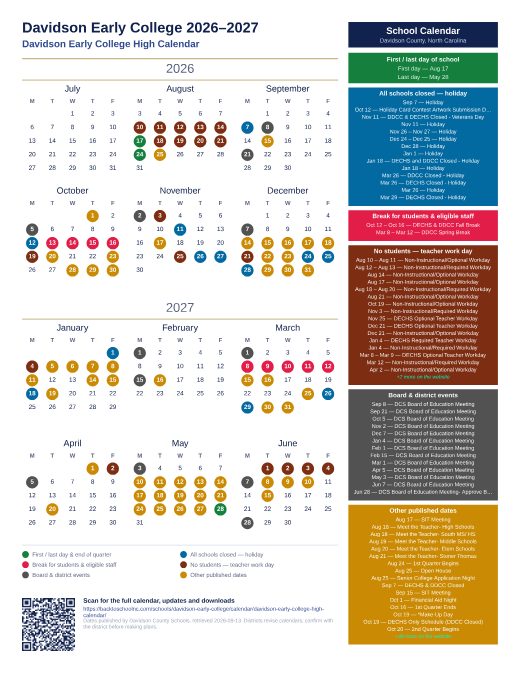 Davidson Early College High Calendar preview