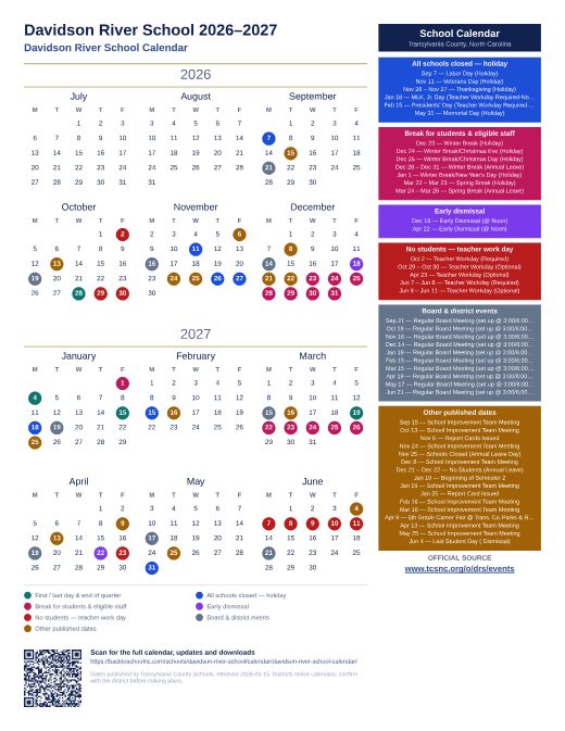 Davidson River School Calendar preview