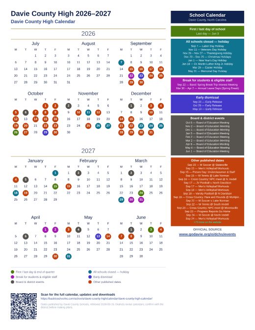 Davie County High Calendar preview