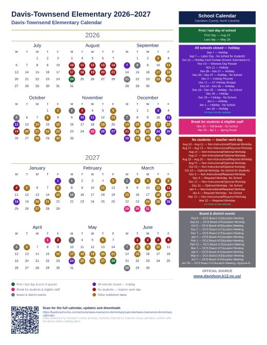Davis-Townsend Elementary Calendar preview
