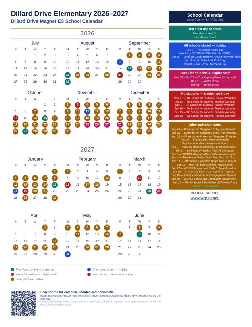 Dillard Drive Magnet ES School Calendar preview