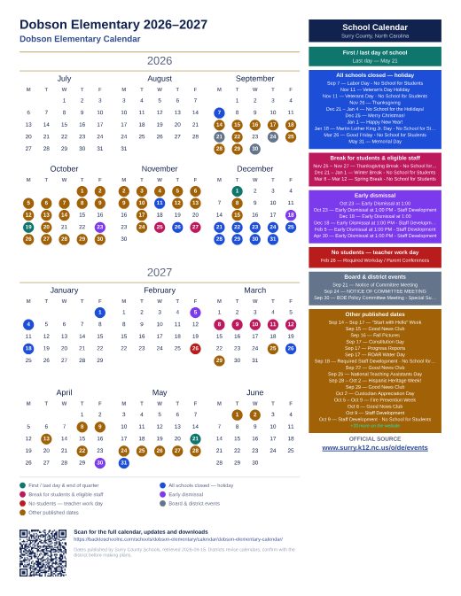 Dobson Elementary Calendar preview
