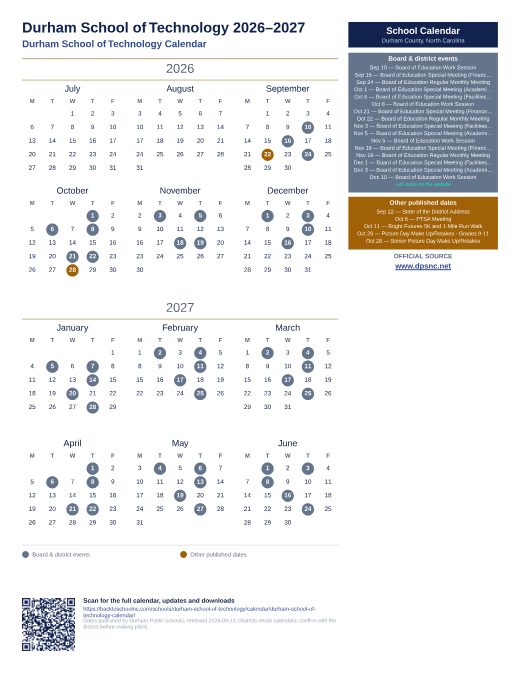 Durham School of Technology Calendar preview