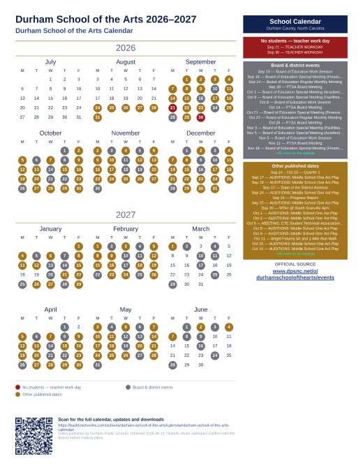 Durham School of the Arts Calendar preview