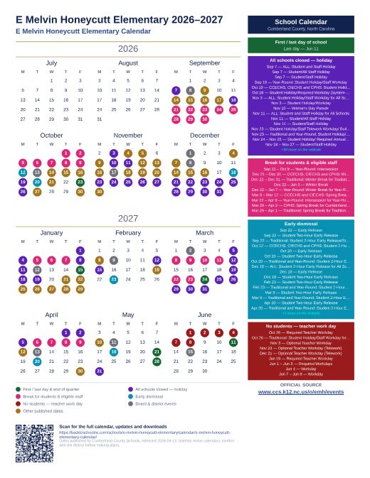 E Melvin Honeycutt Elementary Calendar preview