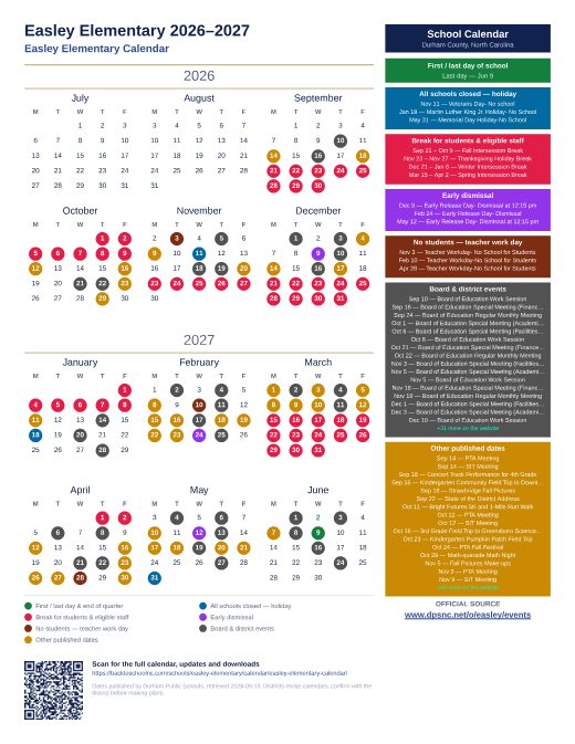Easley Elementary Calendar preview