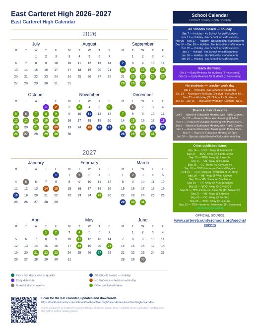 East Carteret High Calendar preview