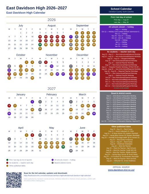 East Davidson High Calendar preview