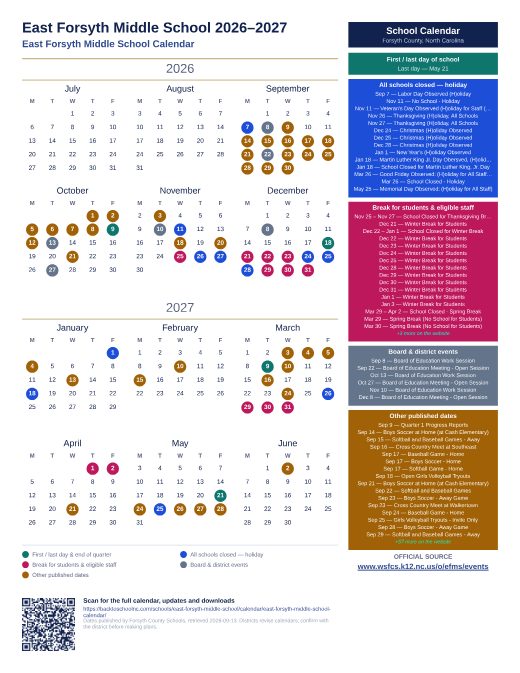 East Forsyth Middle School Calendar preview